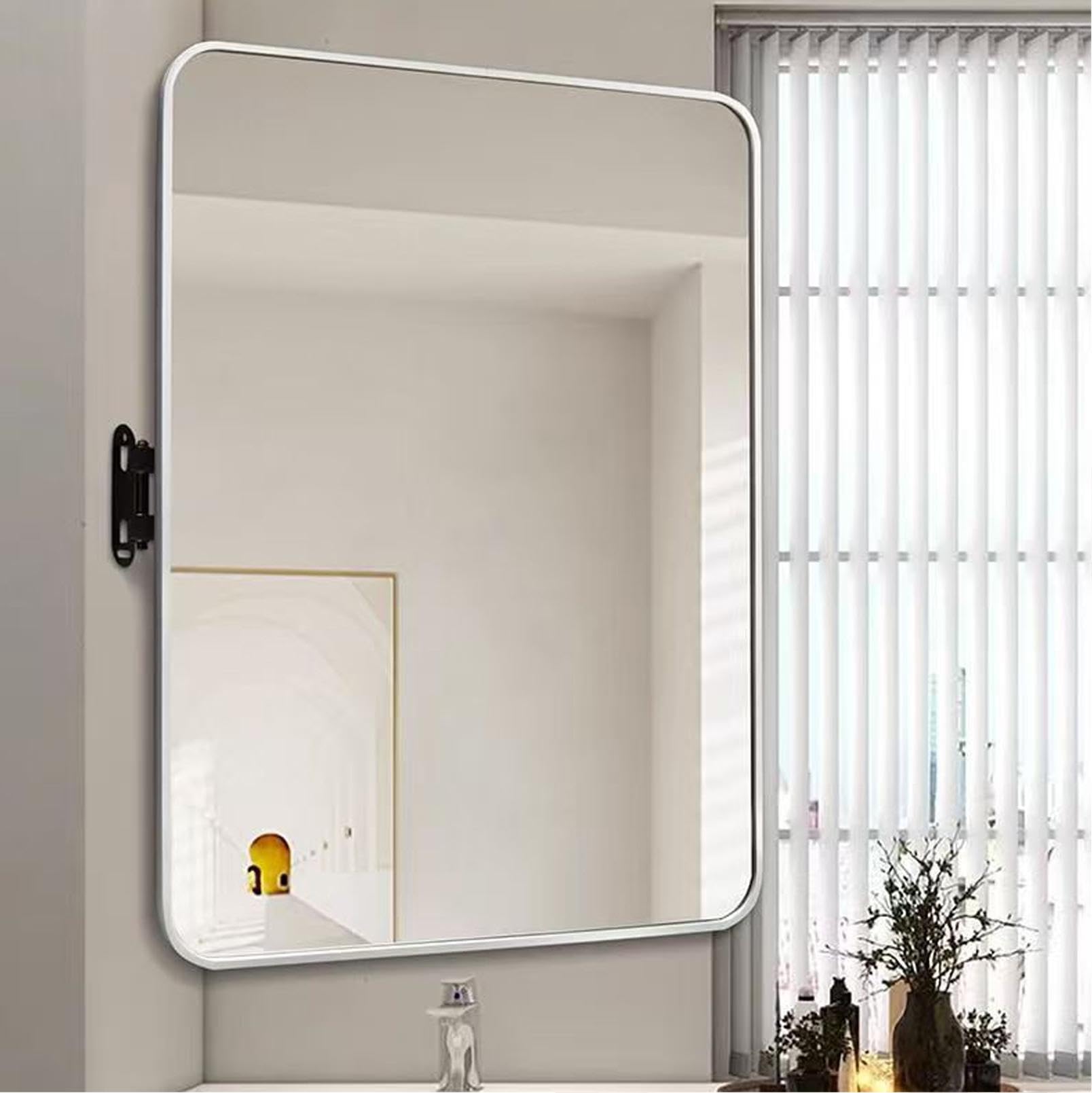 Nikshi Silver Rectangular Bathroom Corner Mirror, Corner Vanity Mirrors, Wall Mount Pivot Mirror With Metal Frame And Swivel Extendable Arm, Vertical & Horizontal,-60 * 80Cm