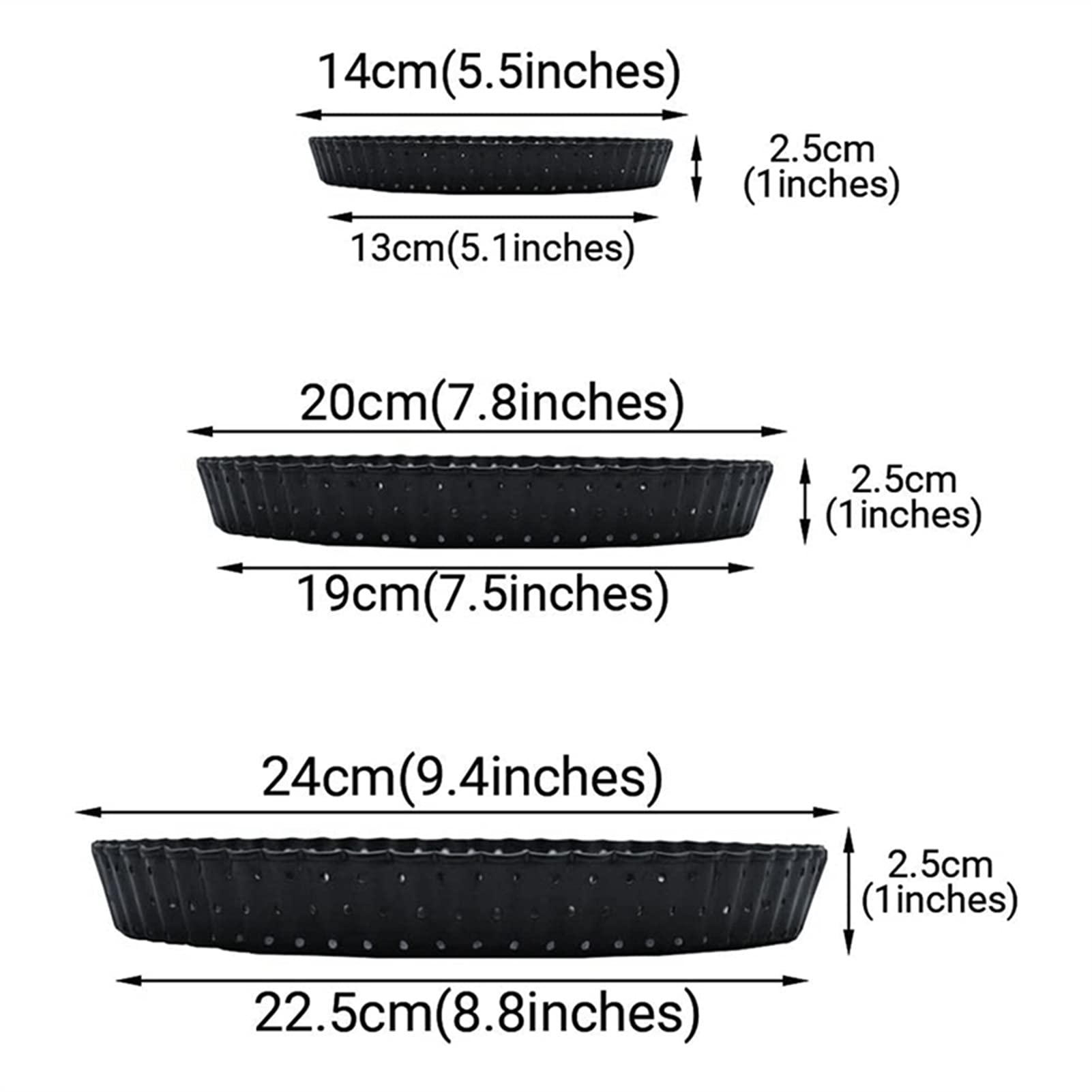 Teglia Per Pizza,Teglia Pizza Crusty Cuke perforato Quiche Tin Watstick Tin Tin con fori 3-pack Tray tondo rimovibile per pizza 14/20/24 cm