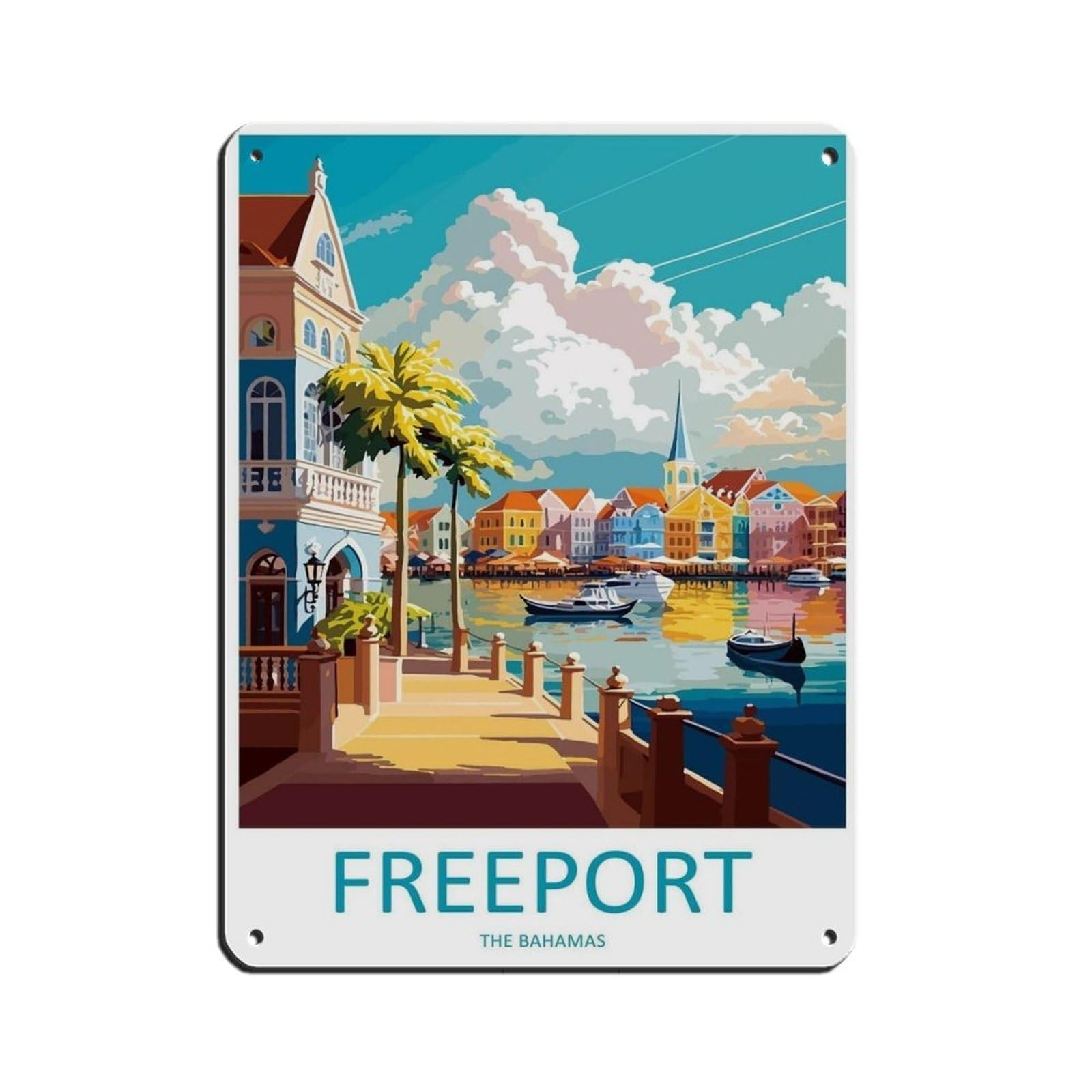 Freeport Travel Art Caribbean Travel (16) Retro Poster Metal Tin Sign Chic Art Retro Iron Painting Bar People Cave Cafe Family Garage Poster Wall Decoration 12x16inch(30x40cm)