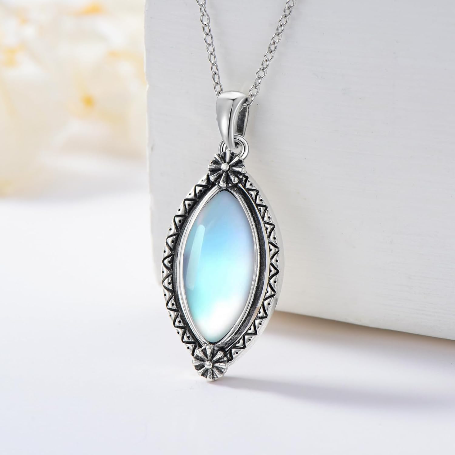 Moonstone Necklace for Women 925 Sterling Silver Marquise Shape Moonstone Pendant Ladies Jewelry Gifts - Image 3