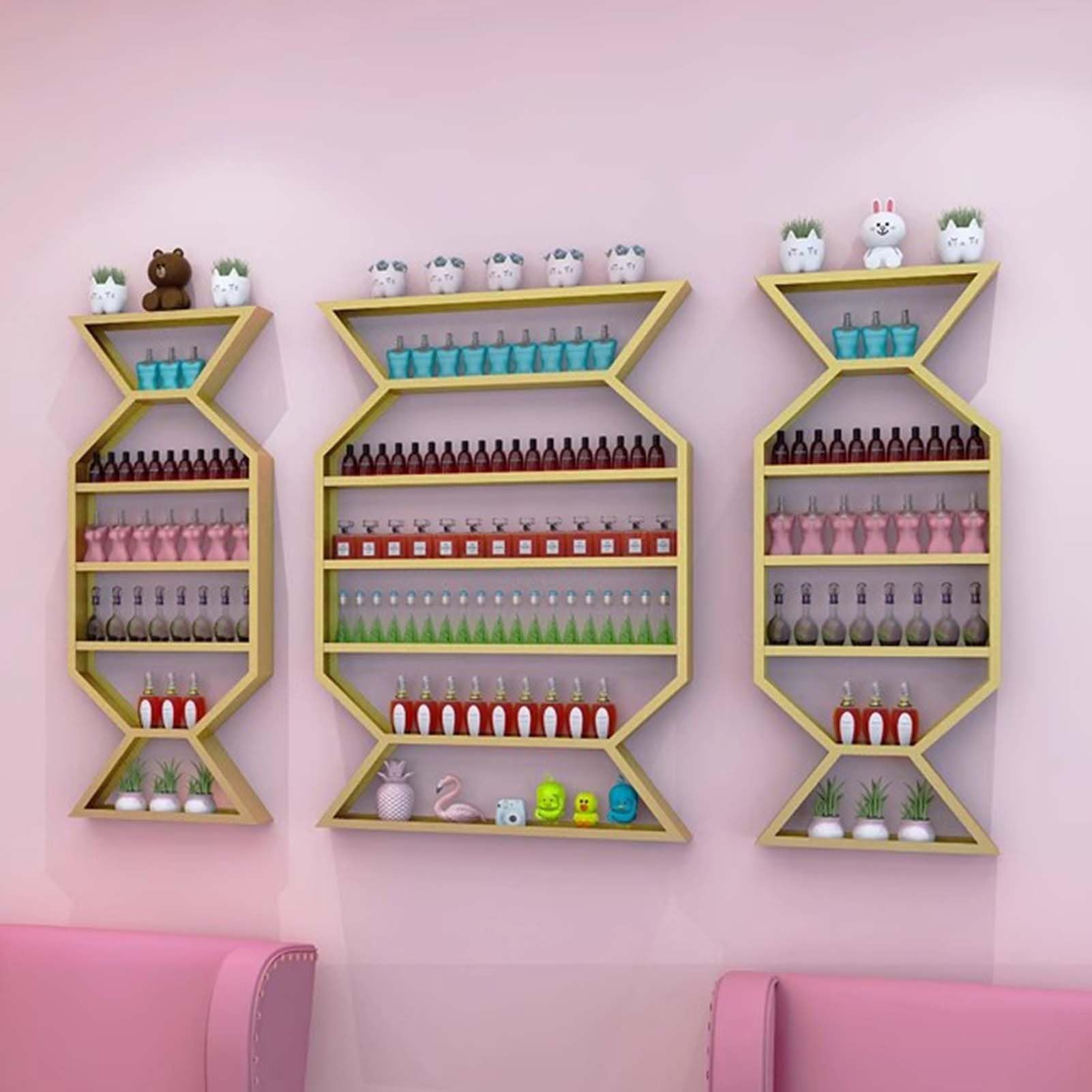BBHW 7 Layer Nail Polish Shelf Set Candy Shaped Wall Mount Nail Polish Storage Racks Decorative Cosmetic Essential