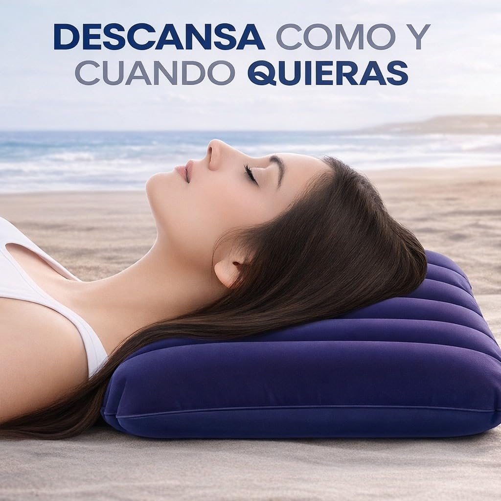 2 Kit Almohada Hinchable Camping Flocada - Cojin Inflable Playa para Cabeza Impermeable - Almohada Piscina y Playa Soporte Hinchable Viaje para Acampar - Almohadilla Senderismo Acampada Ultraligera