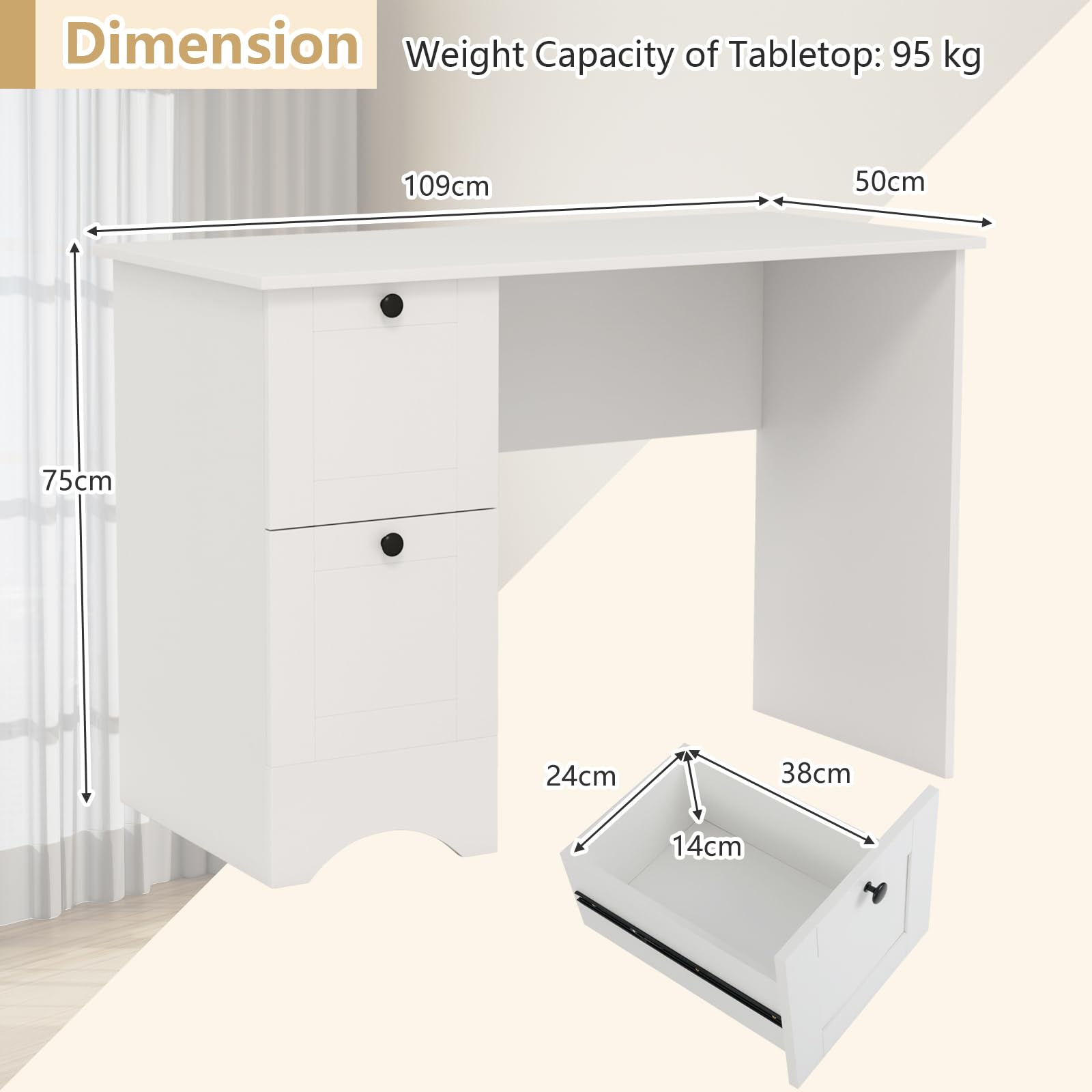 Costway Computer Desk Study Writing Workstation Vanity Table Home Office W/ 4 Drawers - View #12