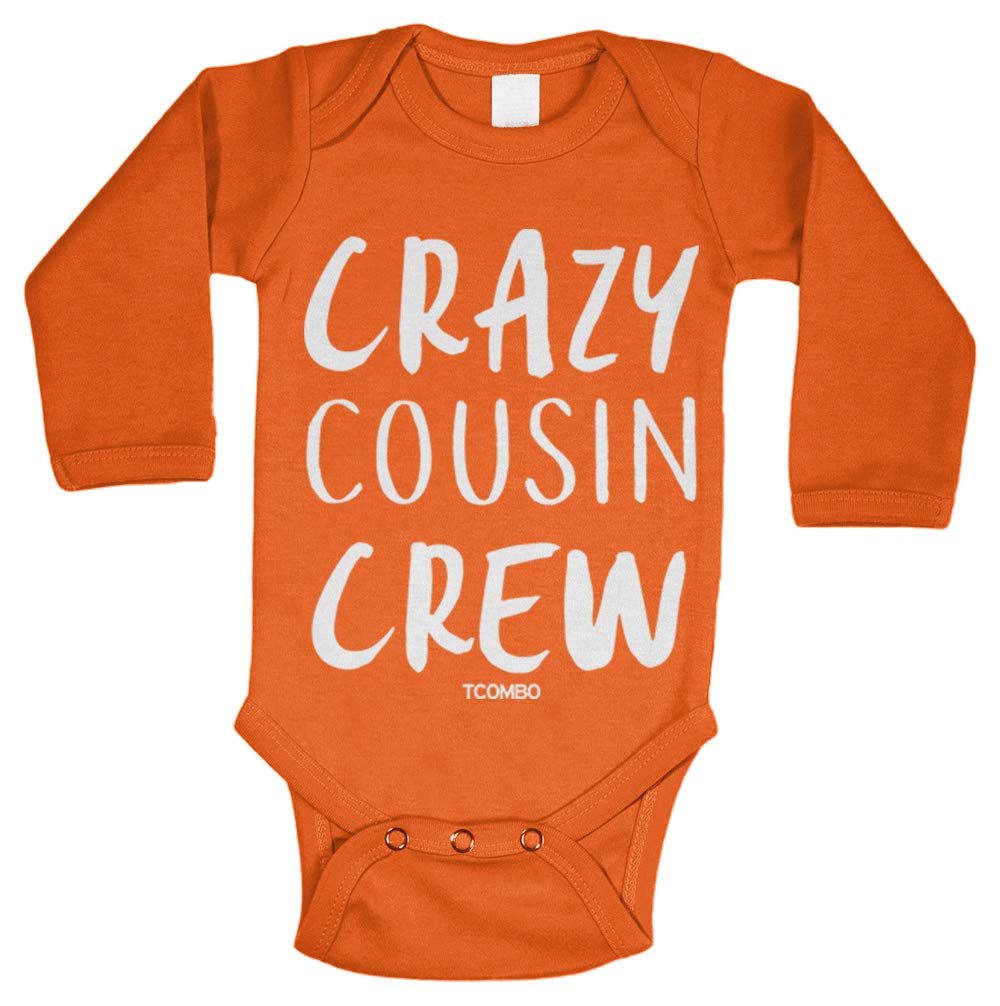Crazy Cousin Crew - Cute Funny Long Sleeve Bodysuit (Orange, 12 Months)