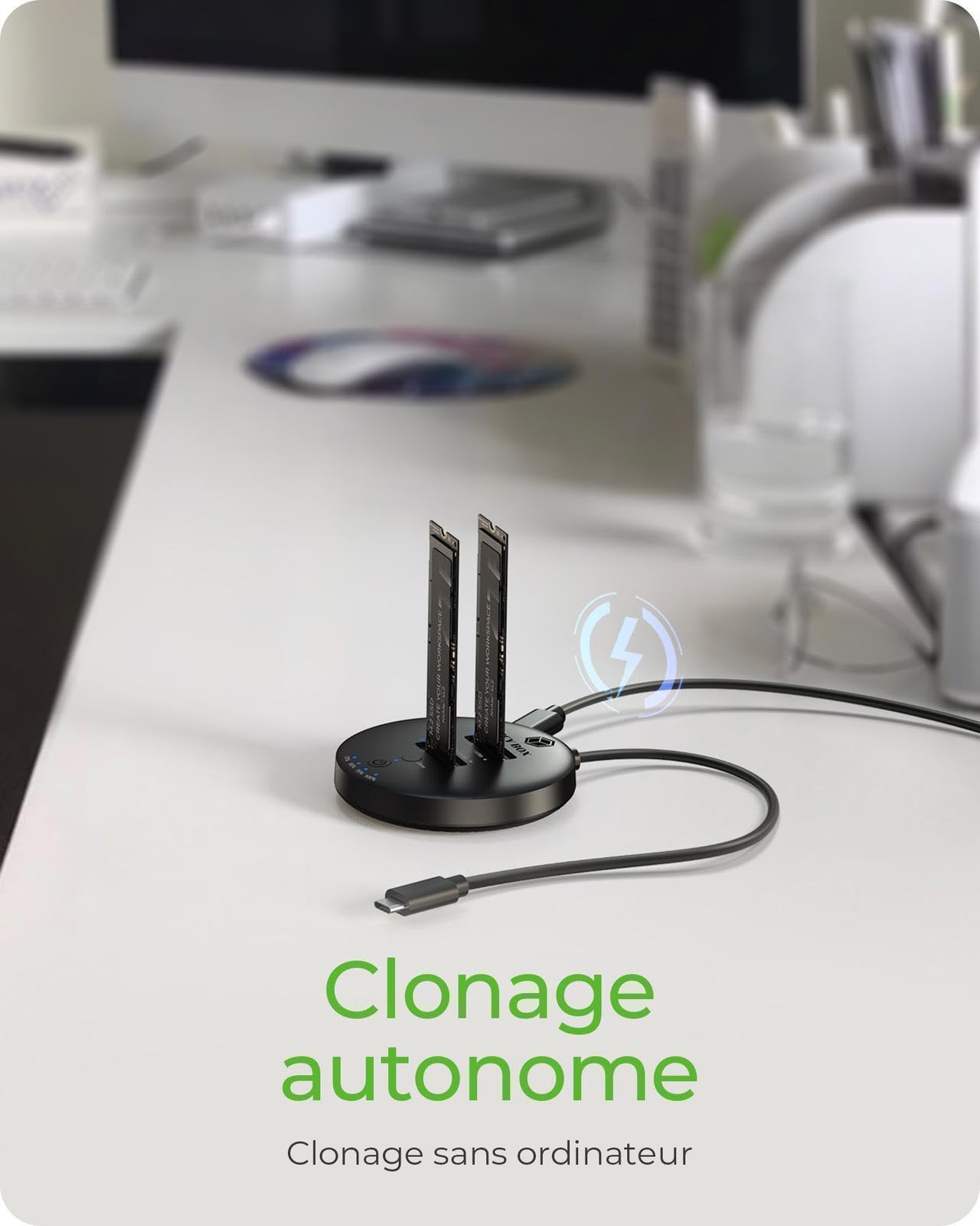 ICY Box M.2 NVMe SSD Clonage et DockingStation, USB-C 3.1 Gen 2, jusqu'à 10 Gbit/s, Double Baie, clonage Automatique sans PC, pour SSD 22 x 30/42/60/80/110 mm, IB-1612MCL-C31