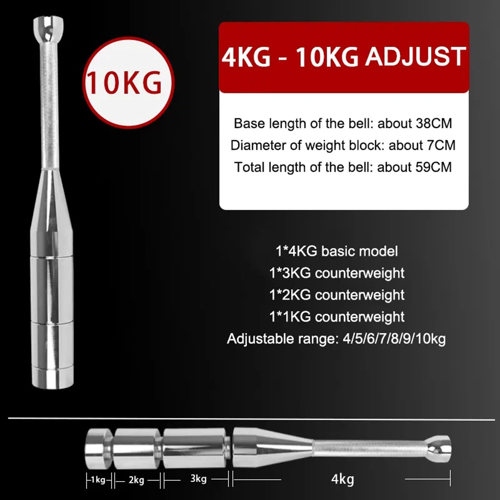 2 Verstellbare Macebell Clubbells, 10 Kg/12 Kg/14 Kg Stahl-Mace-Trainingsschläger, Gewichtetes Krafttrainingsgerät Für Ganzkörper-Muskeltraining, Fitness, Stretching, Konditionierung