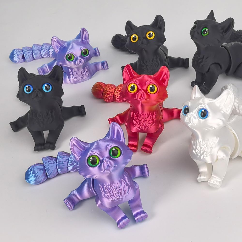3D Printed Cat,3D Printed Animals Fidget Toys Decor for Stress Relief,Desktop Decoration,Easter Basket Stuffers,Gift for Kids (Black)