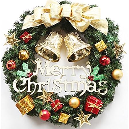 Amazon クリスマス リース 40cm ドア飾り リング 籐 玄関飾り ドアリース 屋内屋外 オーナメント 壁飾り クリスマス パーティ飾り リボン 花 ベル ゴールド リース おもちゃ