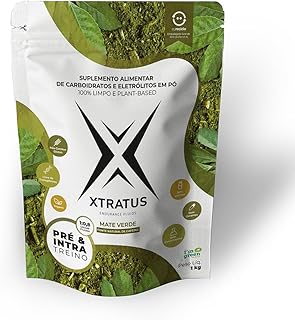 XTRATUS - Suplemento com Carboidratos e Eletrólitos Pré e Intra-Treino de Mate Verde com cafeina natural. Livre de OGMS, Corantes, Conservantes e Aromas. 100% Natural e Vegano -1Kg