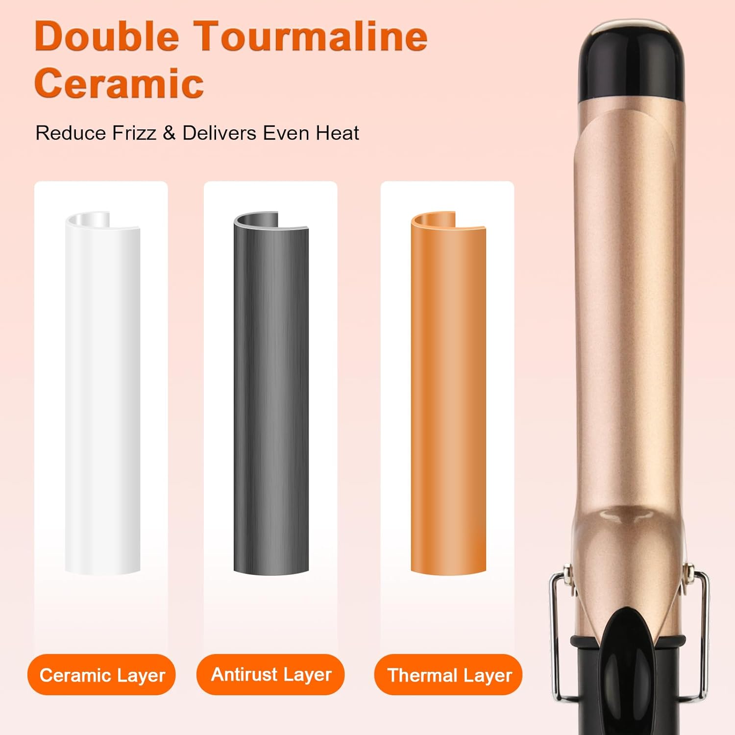 Curling Iron 1 1/4 Inch for Medium and Long Hair Professional Tourmaline Ceramic Barrel Curler with Clamp Dual Voltage Adjustable Temperature Long-Lasting Results Black - Image 4