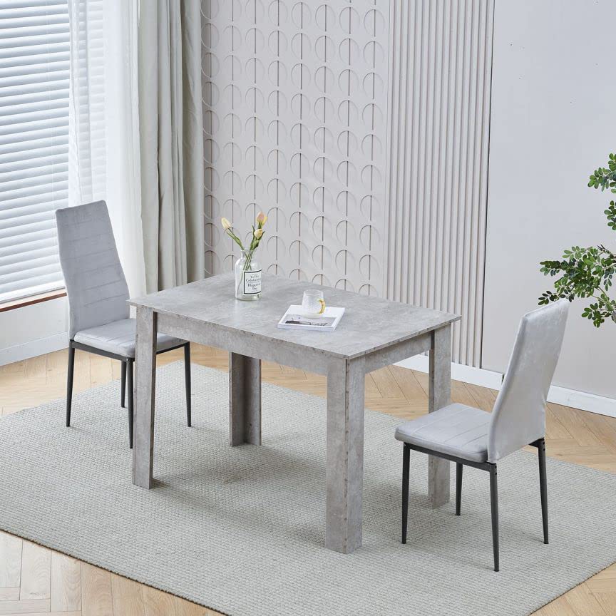 Menaka Modern Wooden Dining Room Table and Chairs Set of 4 for Small Space, 5 Pieces Rectangular Kitchen Table with 4 Chairs (110 grye table and 2 grey velvet chairs)