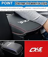 Vista 7 de Funda de cuero para consola central, funda protectora para reposabrazos, accesorios (negro con costuras blancas) para Mazda CX-5/CX5 2017 2018 2019