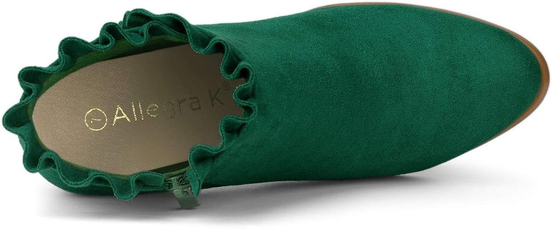 Allegra K Women's Ruffle Block Heel Ankle Boots 6 Emerald Green