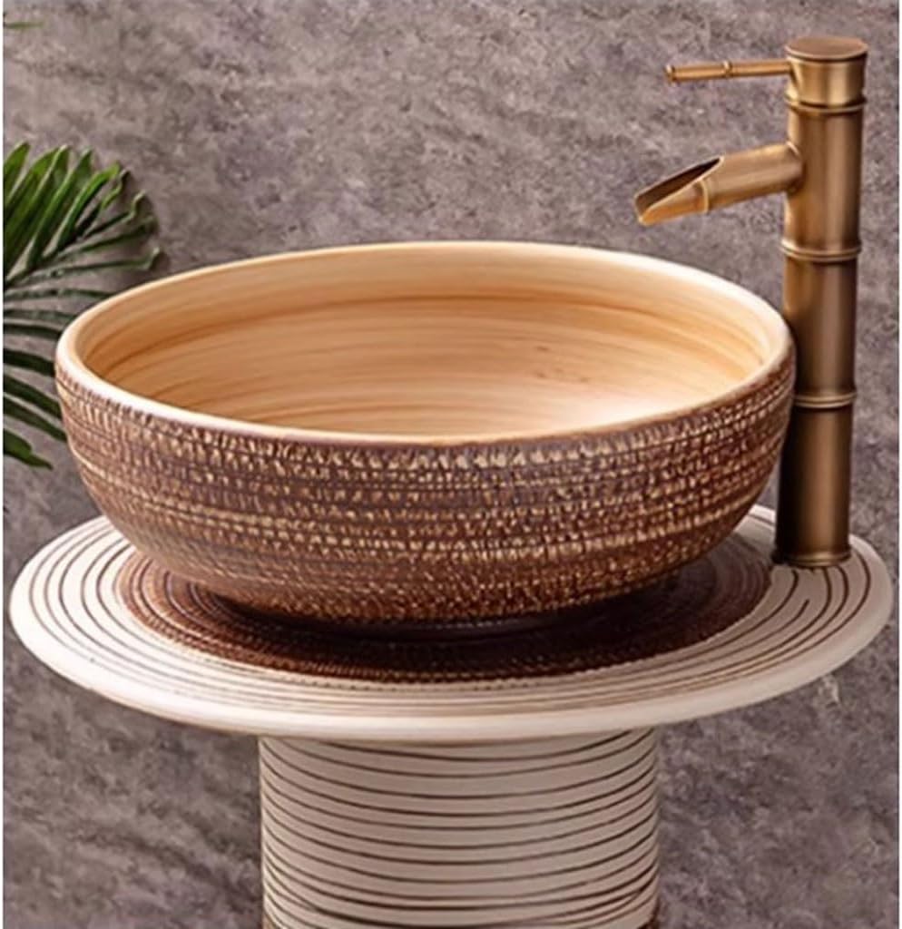 Pedestal Sinks Retro Art Ceramic Outdoor Column Wash Basin Courtyard Balcony Bathroom Sink (A)