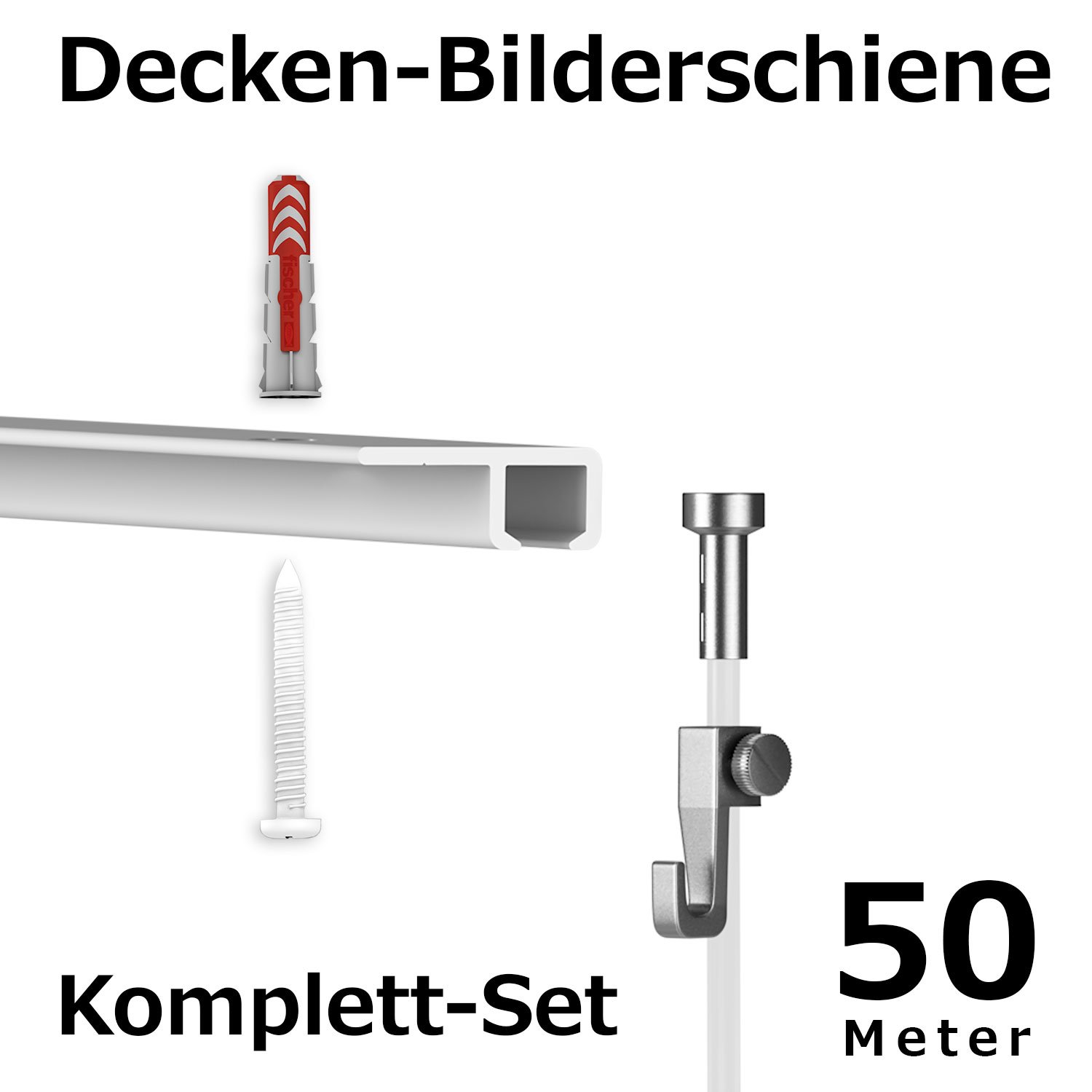 hang-it 50 Meter Deckenschienen - Galerieschienen - Bilderschienen Komplett Set 25 x 2m