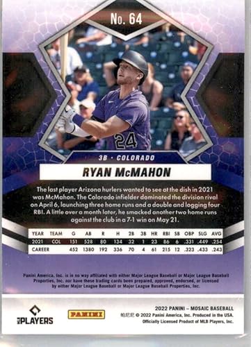 Miniatura 2 de 2022 Panini Mosaic #64 Ryan McMahon Colorado Rockies Baseball Trading Card