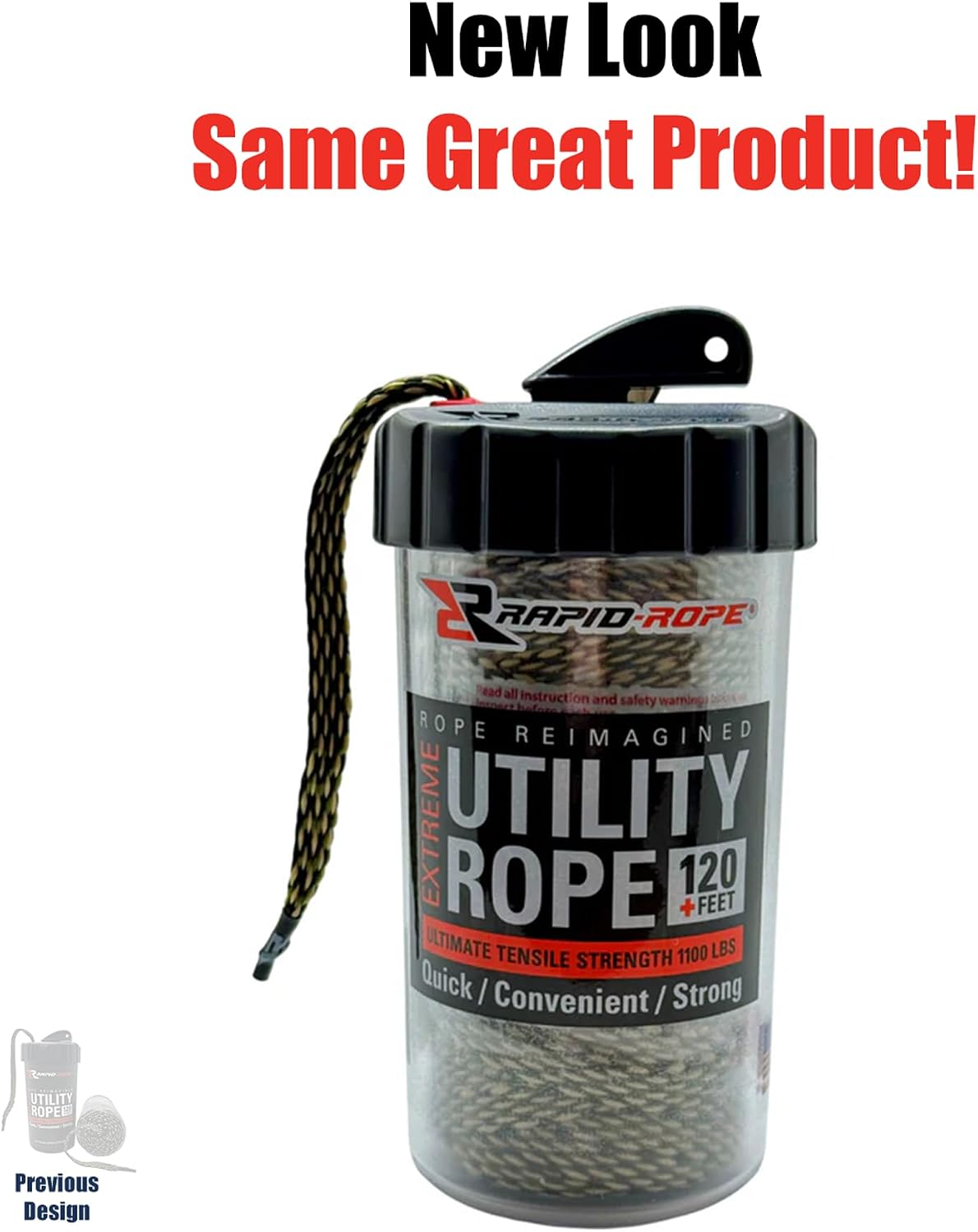 Rapid Rope Canister 120ft Camo Flat Tactical Paracord, Made in USA, 1100lb Tested Heavy Duty Poly Rope Test Cord, Non-Tangle Dispenser Included – Hiking, Camping, Survival, Utility, Climbing