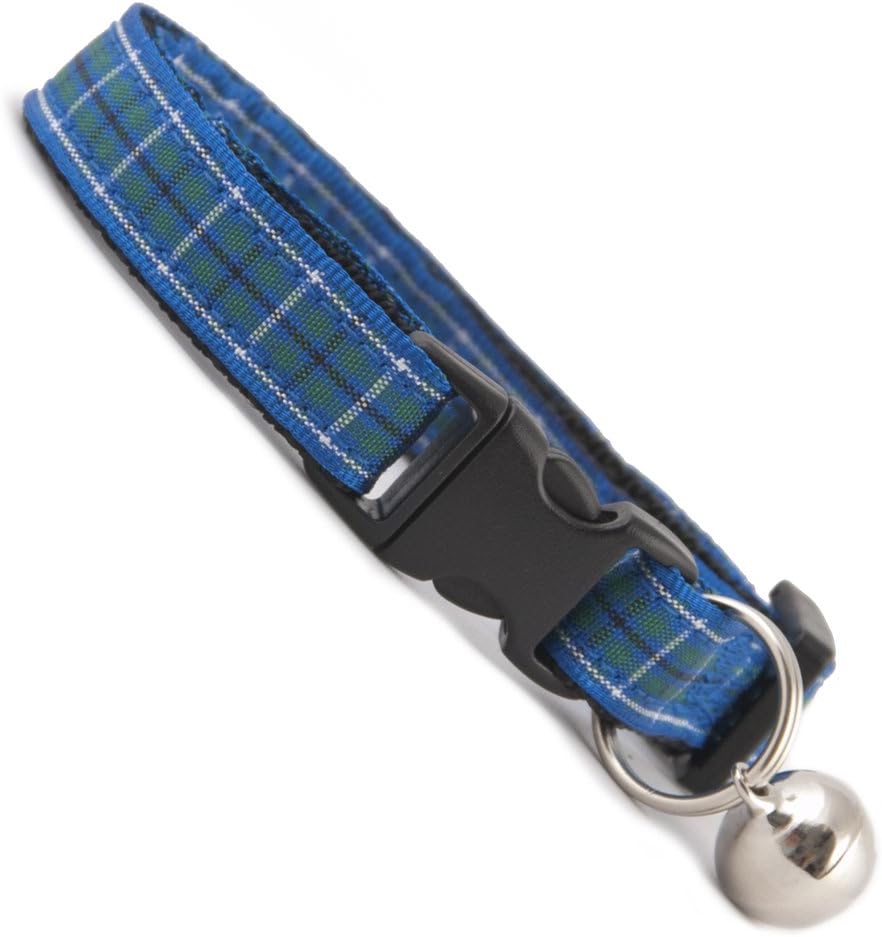 Large Cat Collar | Blue Tartan | Cat Safety Collar | Quick Breakaway Buckle | Removable Bell