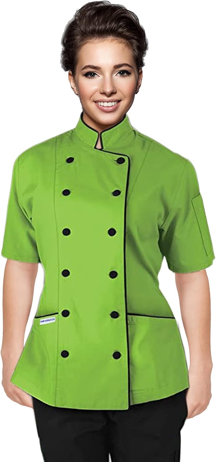 Short Sleeves Women's Ladies Chef's Coat Jackets (Grey, Small)