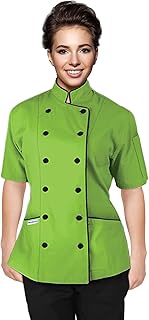 Short Sleeves Tailored Fit Chef Coat Jacket Uniform for Women for Food Service, Caterers, Bakers and Culinary Professional (Green, Medium)
