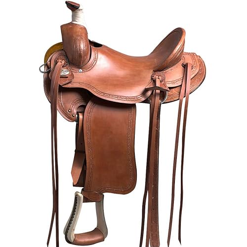 HILASON Western Horse Saddle American Leather Ranch Roping Trail Mahogany | Hand Tooled Wade & for Horses