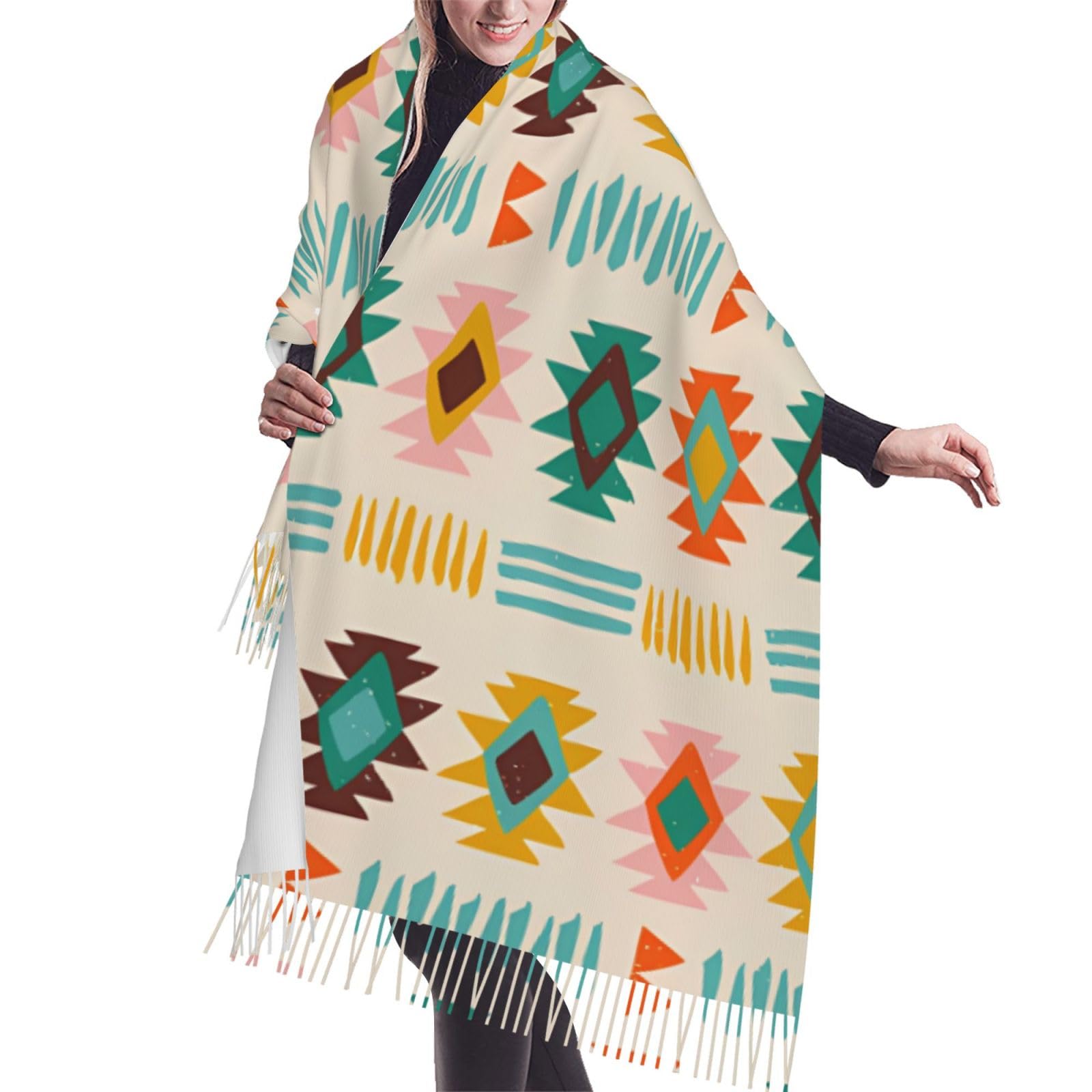 asbwuo Navajo Native American Pattern Cashmere Fringe Scarf Autumn And Winter Silk Scarves Are The Most Warm And Soft - Poncho Shawl Clothing Accessory