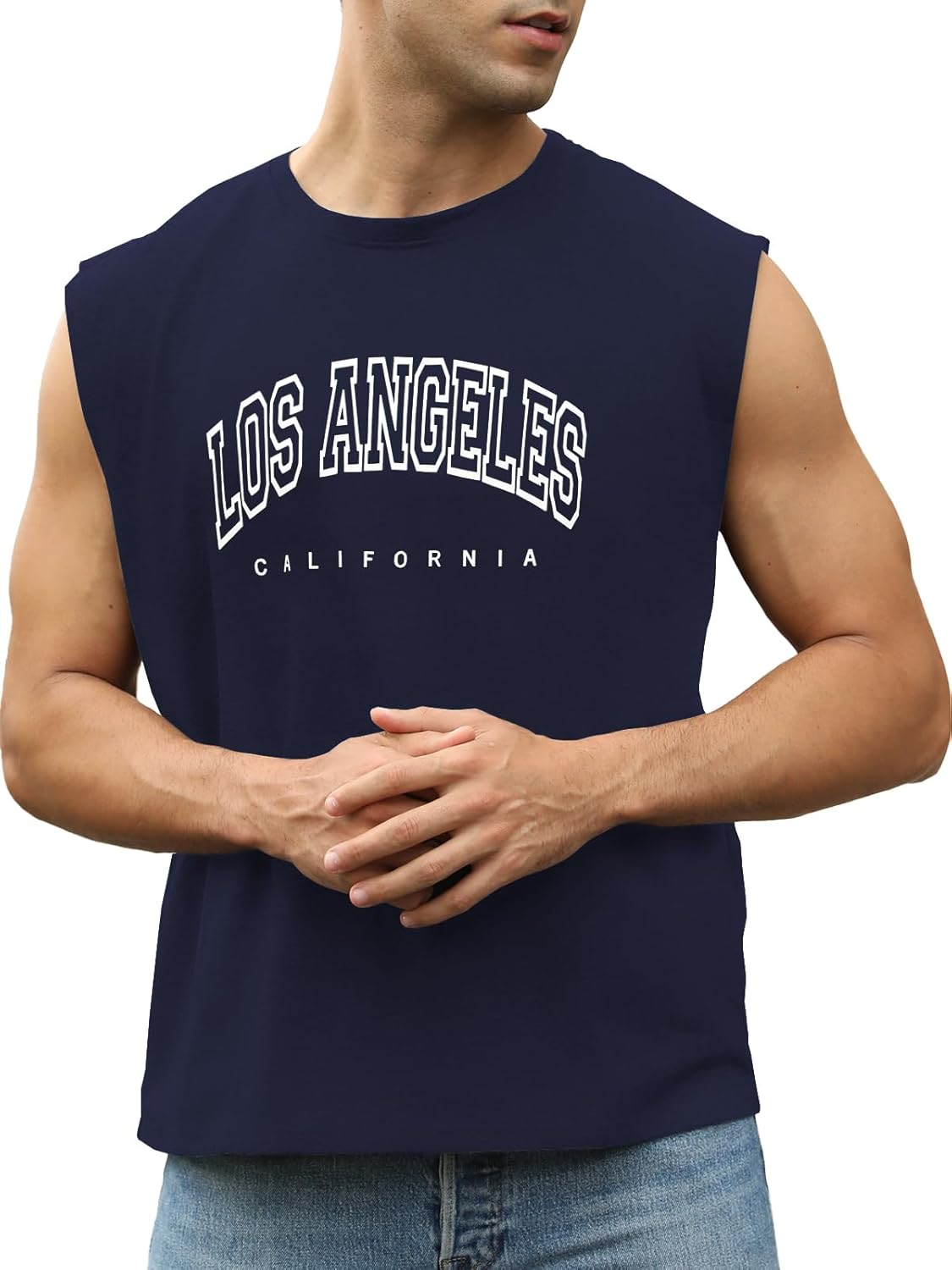 Men's Workout Tank Tops Casual Loose Fit Sleeveless Shirts Gym Muscle T-Shirts with Letter Graphic - Image 2