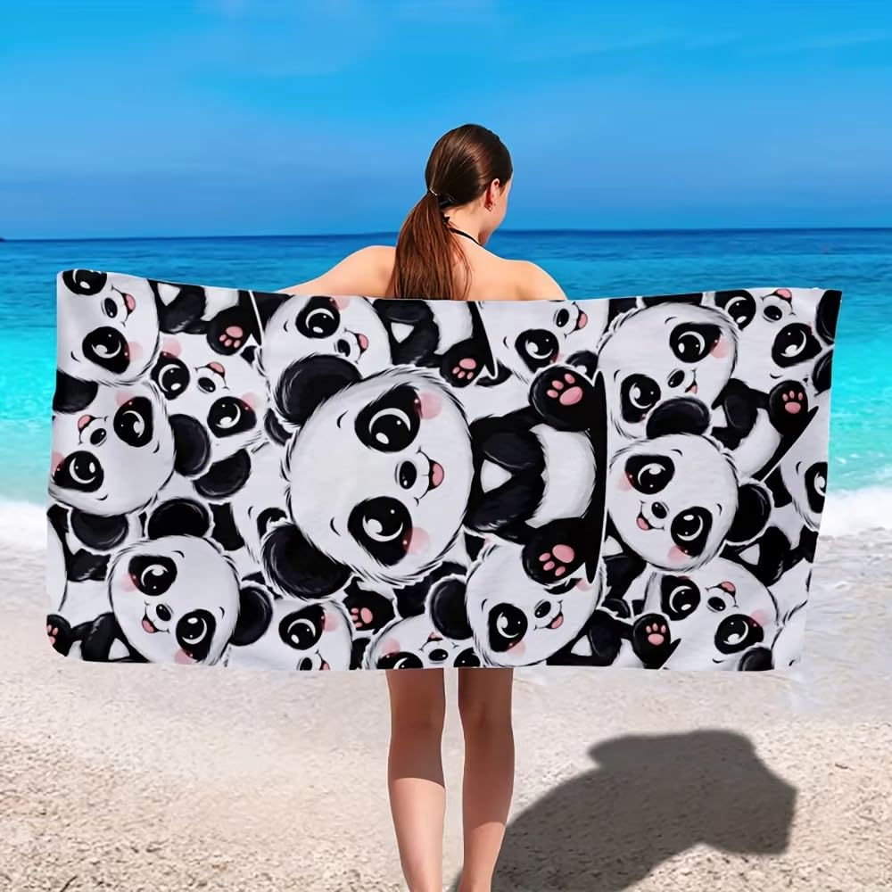 Uroczy ręcznik kąpielowy z nadrukiem pandy - ultramiękki, szybkoschnący, oddychający, wygodny design, idealny na letnie wibracje i dni na plaży (135 x 200 cm/53 x 79)