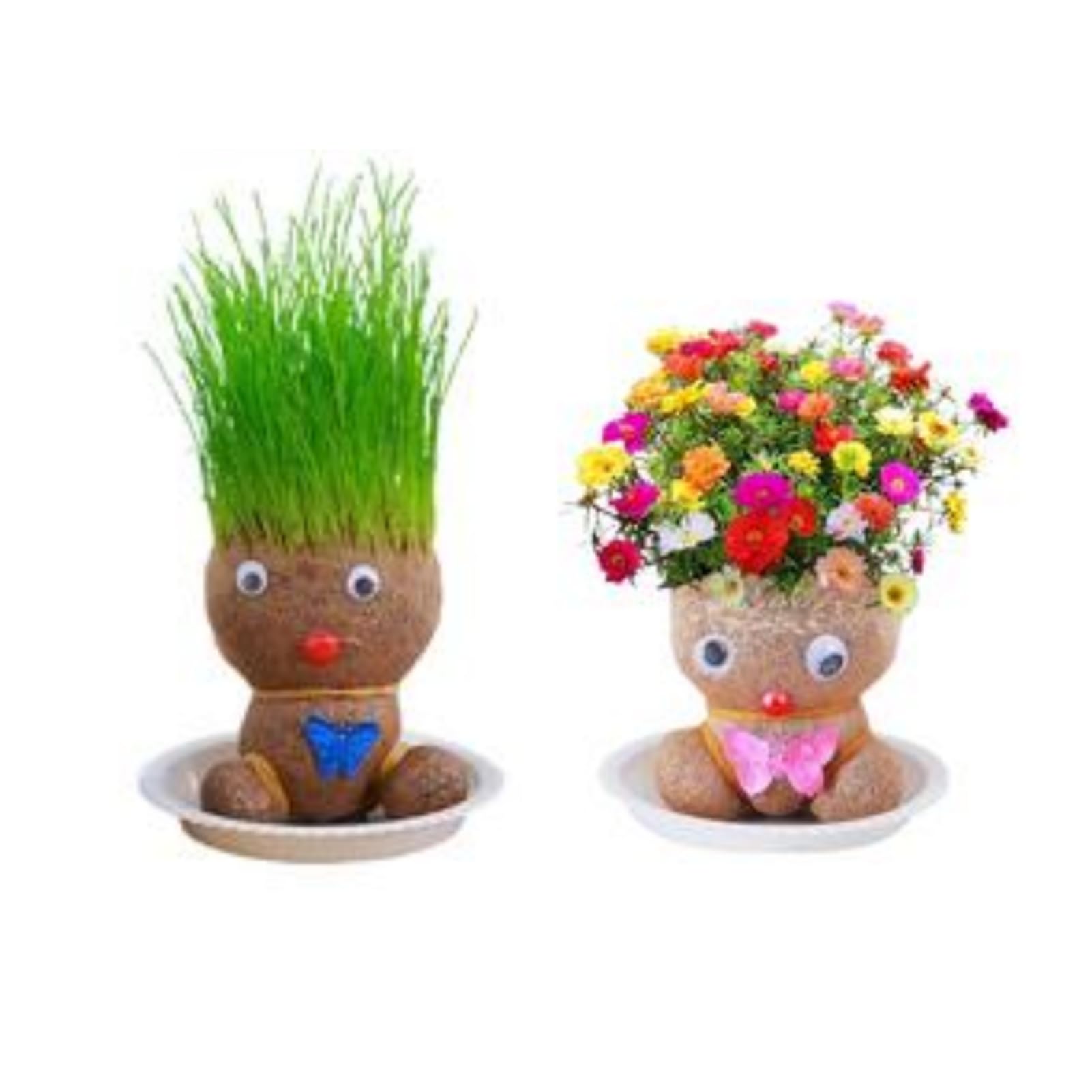 Muñeco Crece Pelo Hierba | 2 Piezas Maceta De Cabeza De Muñeca | Plantas Verdes De Escritorio | Planta De Cabeza De Hierba Que Crece En Mini Macetas De Bonsái | Plantas En Maceta Regalos Para Niños
