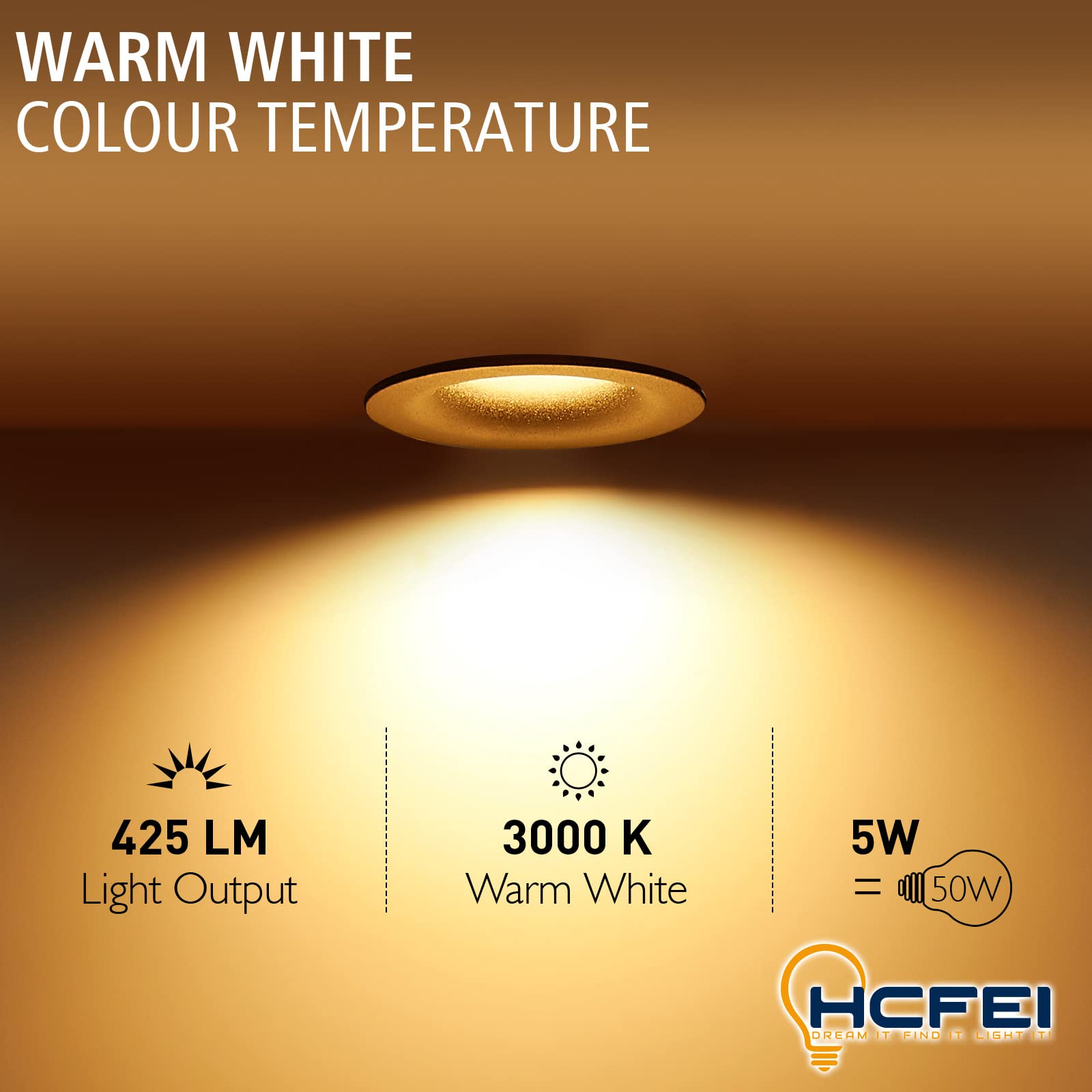 HCFEI Juego de 6 focos LED empotrables redondos, color negro, 5 W, blanco cálido, regulable, 230 V, plano, diámetro 68-76 mm, orificio perforado, foco empotrable en techo