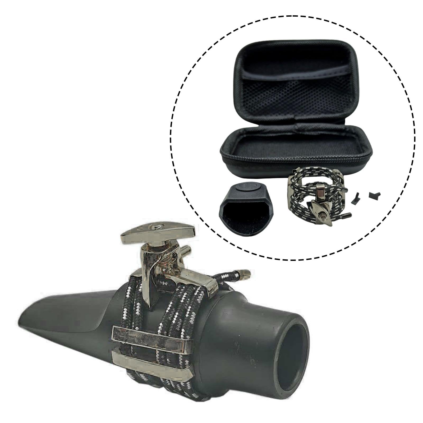 Boquilla Abrazadera para Clarinetes Y Saxofones Accesorio Metálico Reforzado Instalación Rápida Adecuada para Ensayos Agrupaciones Musicales, Saxo Tenor Negro