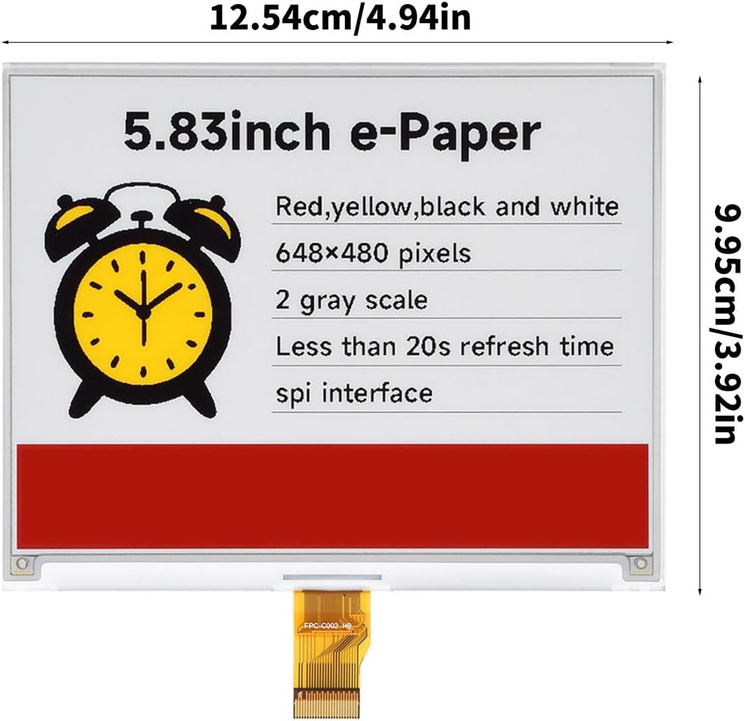 5.83inch E-Paper Display Panel 648x480 Resolution Electronic Paper Screen Controller SPI Communicating Low Power Consumption Display