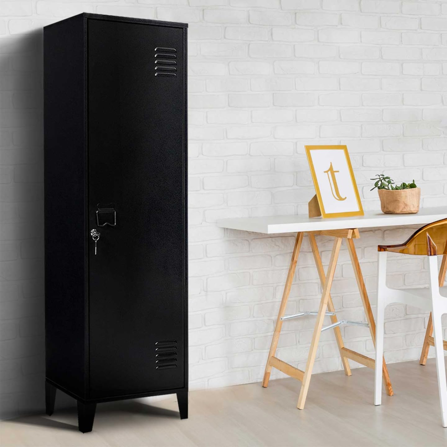 IDMarket - Armoire vestiaire Ester 1 Porte métal Noir Design Industriel
