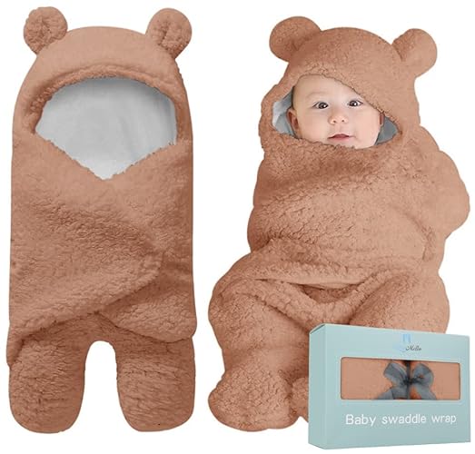 BlueMello Baby Swaddle Blanket | Ultra-Soft Plush Essential for Infants 0-6 Months | Receiving Swaddling Wrap Brown | Ideal Newborn Registry and Toddler Boy Accessories | Perfect Baby Girl Shower Gift - Brown