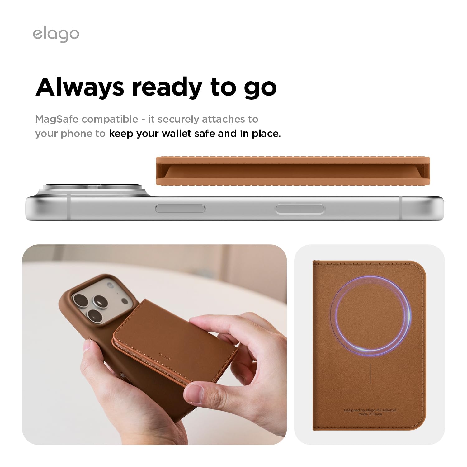 elago Magnetyczny Portfel ze Skóry Wegańskiej, Etui na Karty (3 Karty) Kompatybilny z MagSafe – Bezpieczny Portfel na Telefon, Ochrona przed Zarysowaniami i Uszkodzeniami (Brązowy)