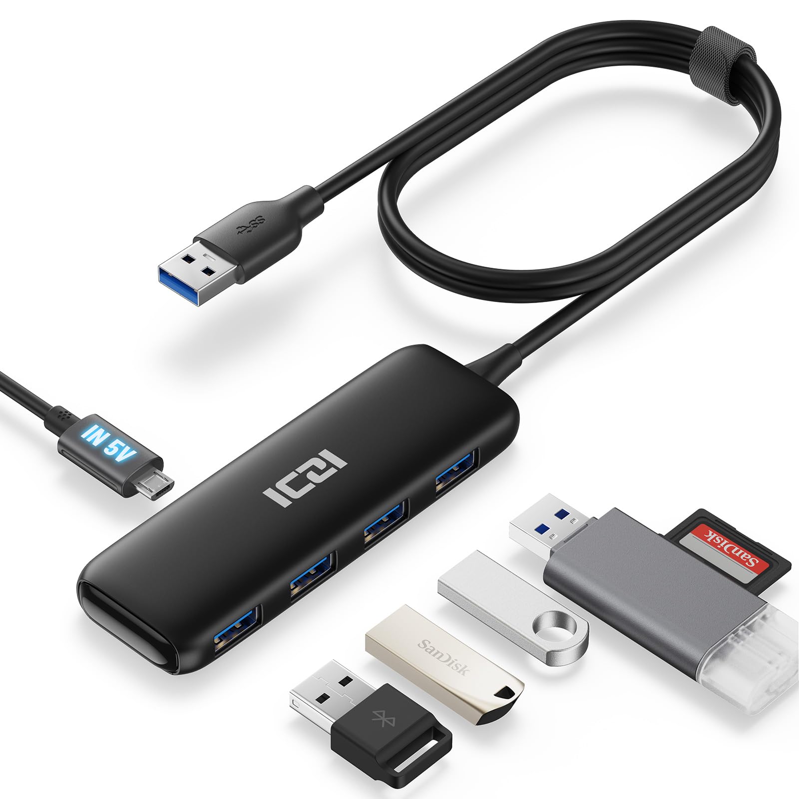 Amazon | ICZI USB 3.2 Gen1 ハブ 5ポート ，USB ハブ3.0 120cm 延長