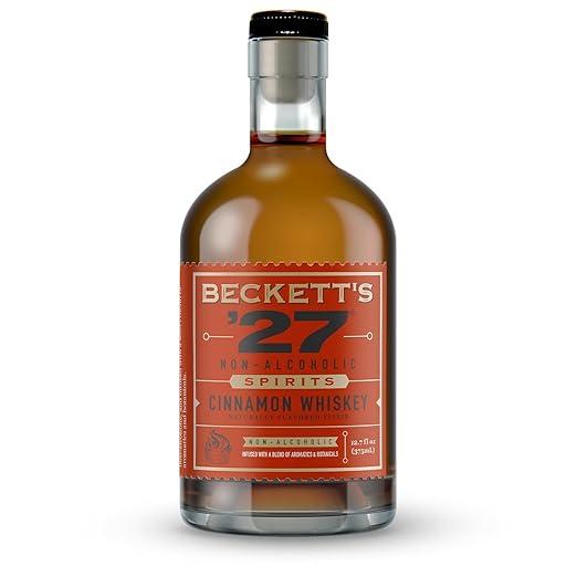 Beckett's '27 Cinnamon Whiskey Non-Alcoholic Spirit - Non-Alcoholic Beverage With Distilled Botanicals - Low-Calorie Natural Flavored Non Alcoholic Drink - 12.7 Fl Oz