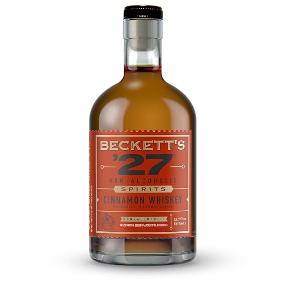 Beckett's '27 Cinnamon Whiskey Non-Alcoholic Spirit - Non-Alcoholic Beverage With Distilled Botanicals - Low-Calorie Natural Flavored Non Alcoholic Drink - 12.7 Fl Oz