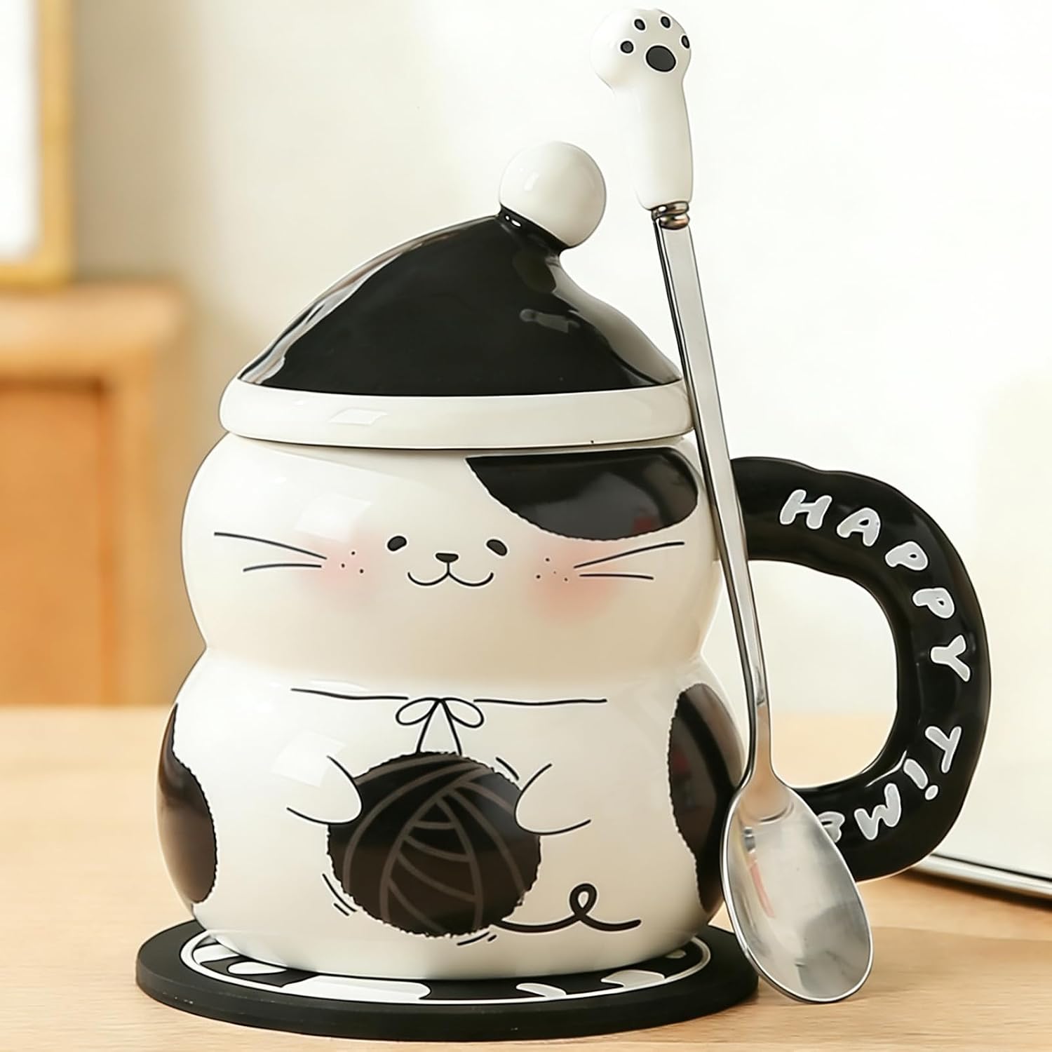 Disoza Cat Mug with Lid Cat Mug 3D Coffee Cup 400 ml Cat Decoration Gift Ceramic Tea Cup Christmas Mug Birthday Gift Cat Mug for Men Brother Boyfriend Women Girlfriend