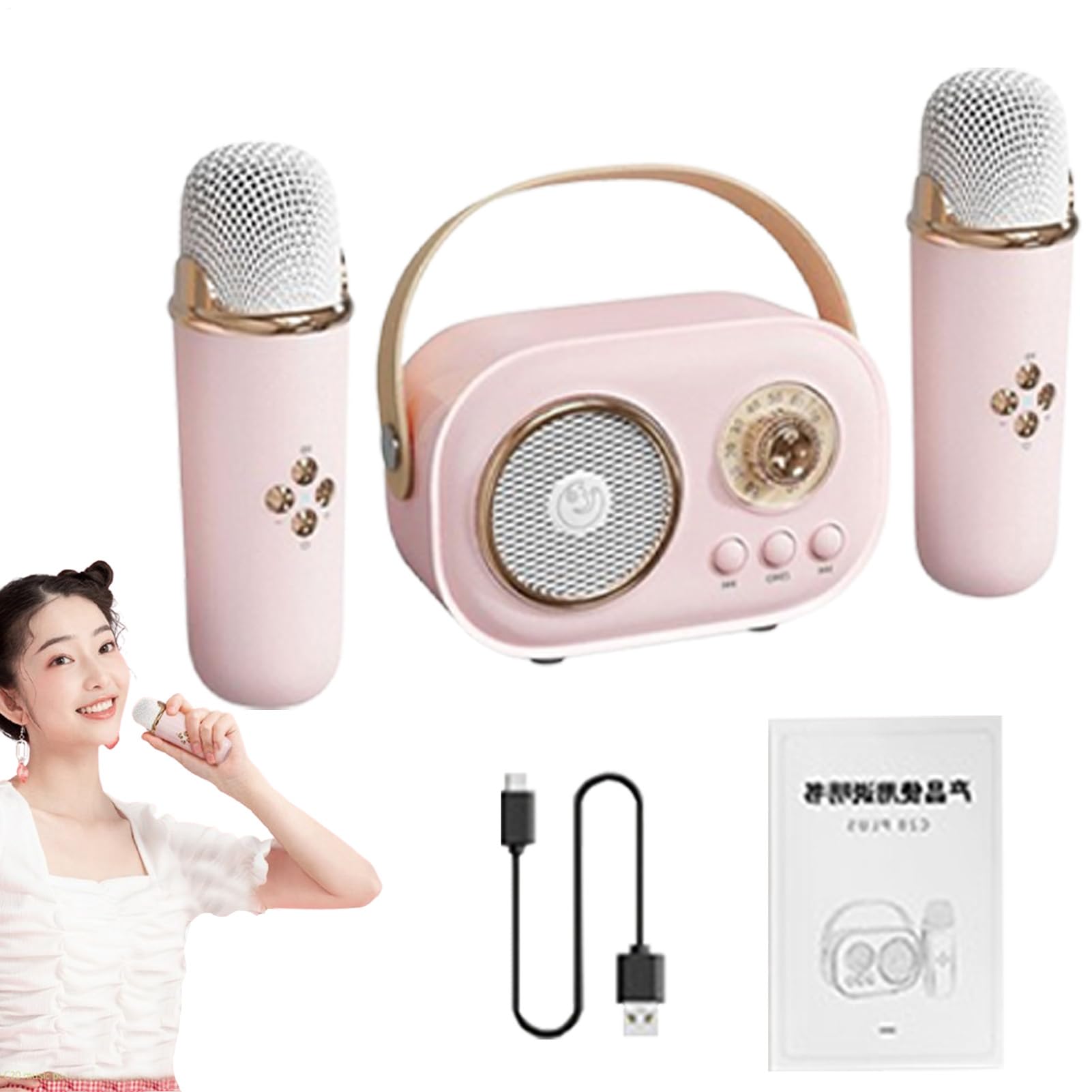 Karaoke wireless con altoparlante, karaoke con due rofoni, portatile | per adulti che cantano con cavo di ricarica per viaggi