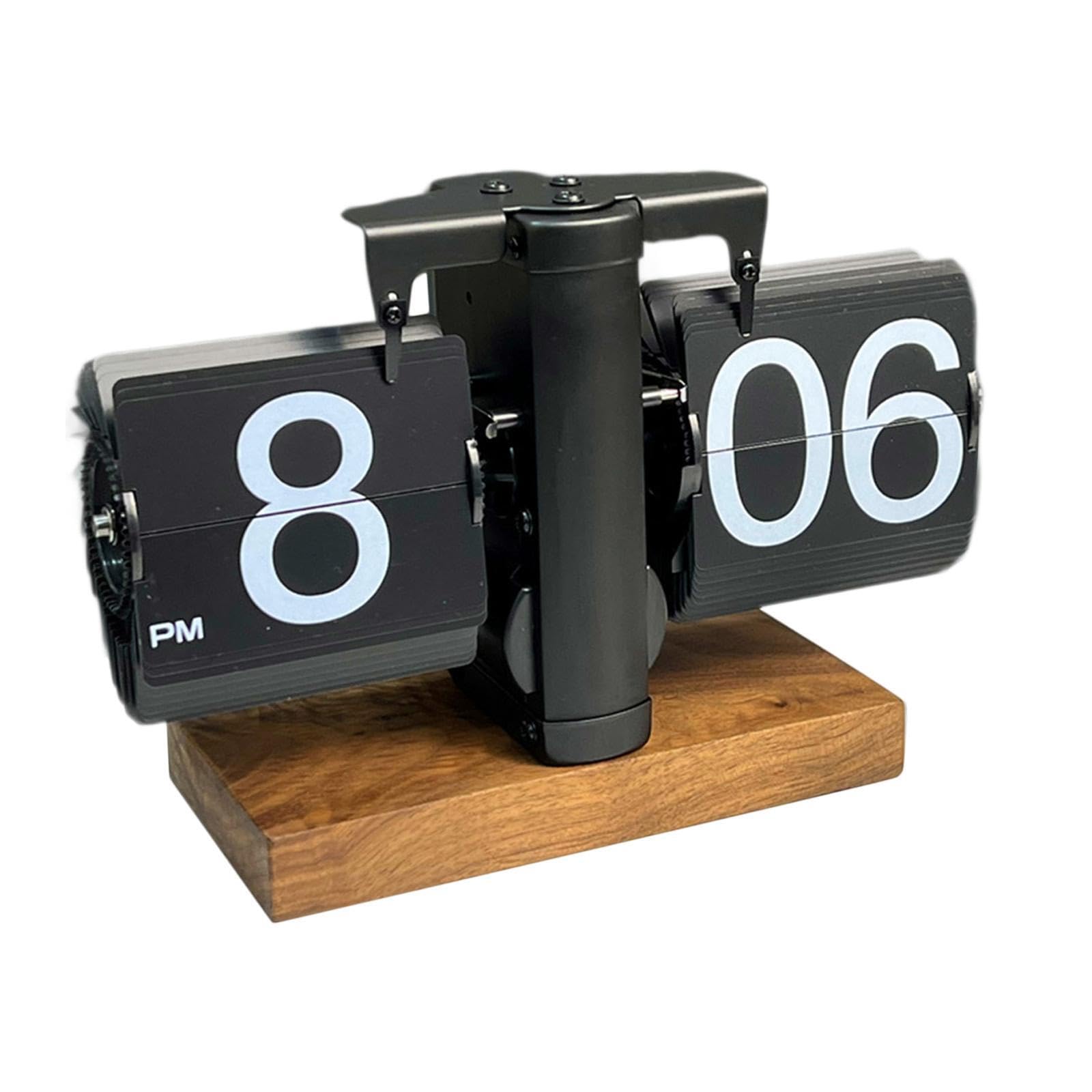 QIXCXAZ Vintage Flip Clock With Automatic Page Turning Feature Home Office Cafe Stylish Decoration Which Guarantees Accuracy Of Time. Automatic Page Turning, All Black 12h, 24x13x15.5cm