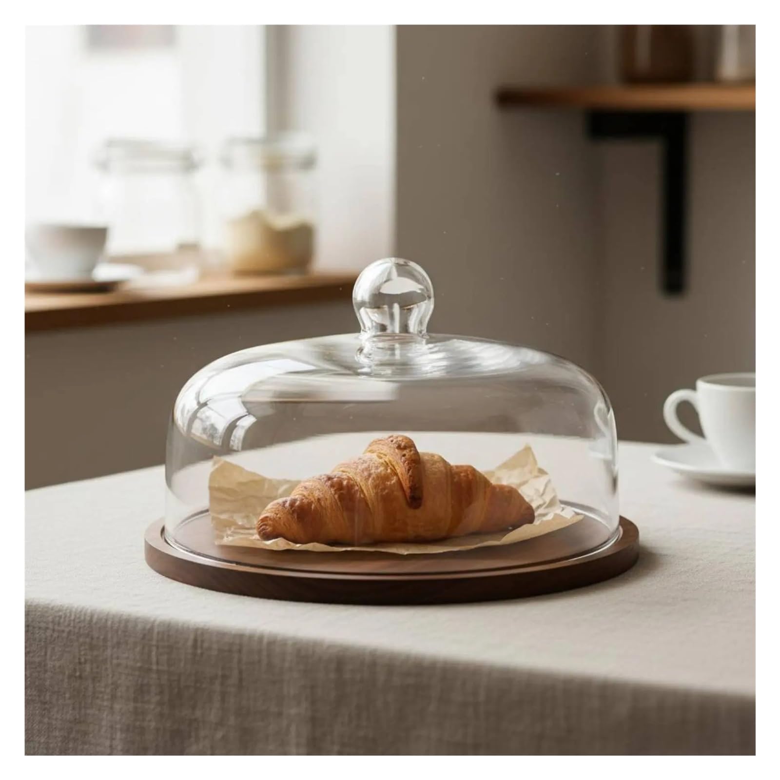 Soporte de madera con cúpula de vidrio for postre de cafetería(S 21CM Round Lid)