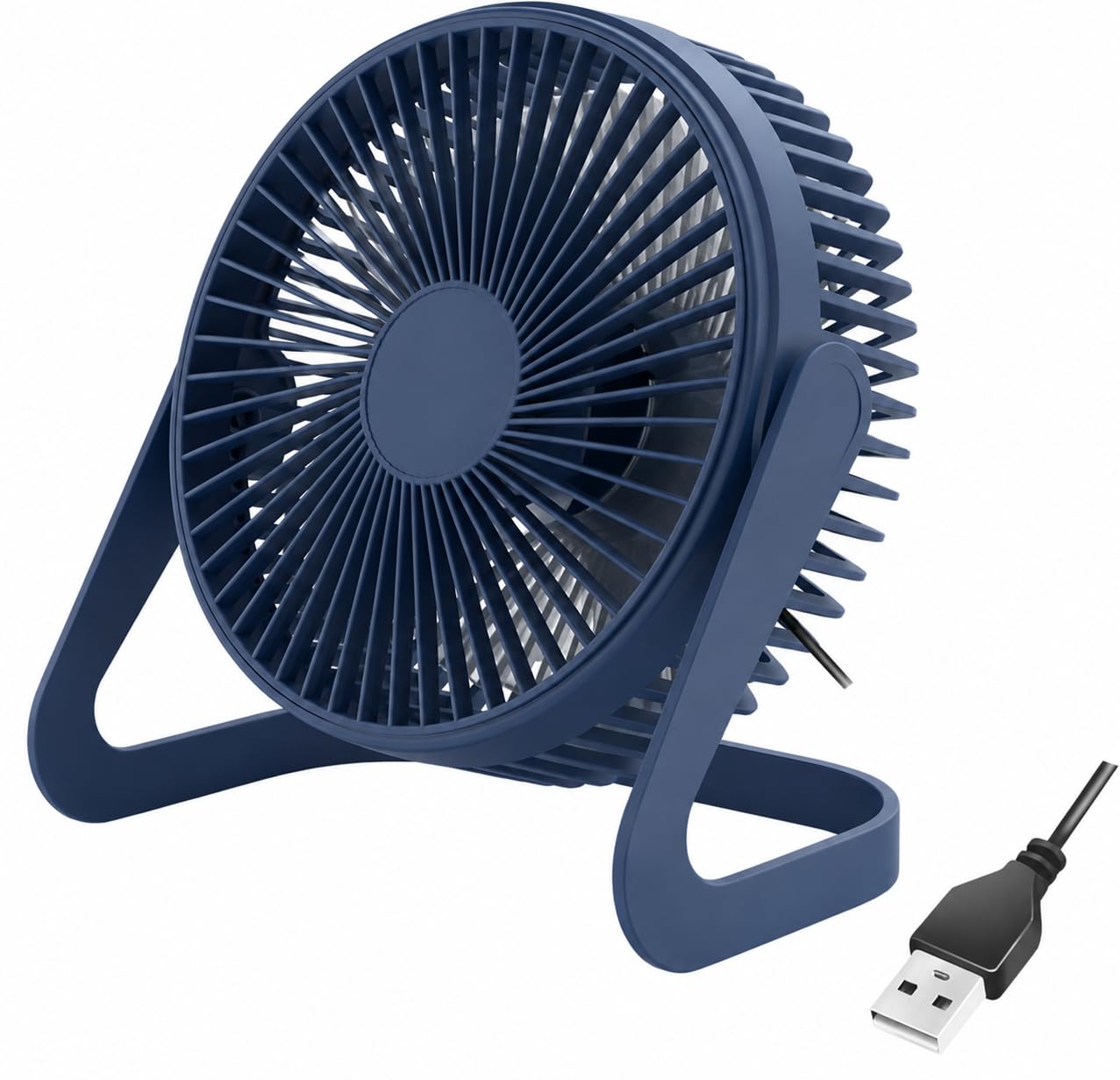 USB Desk Fan, Small Portable Table Fan with Strong Airflow, Ultra Quiet 5-Blade Brushless Motor, Adjustable Personal Desktop Cooling Fan for Home Office Bedroom Travel (BLUE, 5.6 in)
