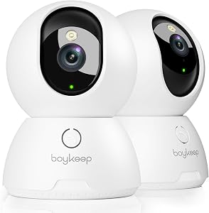 BoyKeep 2K Cameras for Home Security, 2-Pack Indoor Camera with Night Vision, Pet Camera Indoor with Phone App, Motion Detection, 2-Way Audio, Cloud/SD Card Storage, Compatible with Alexa