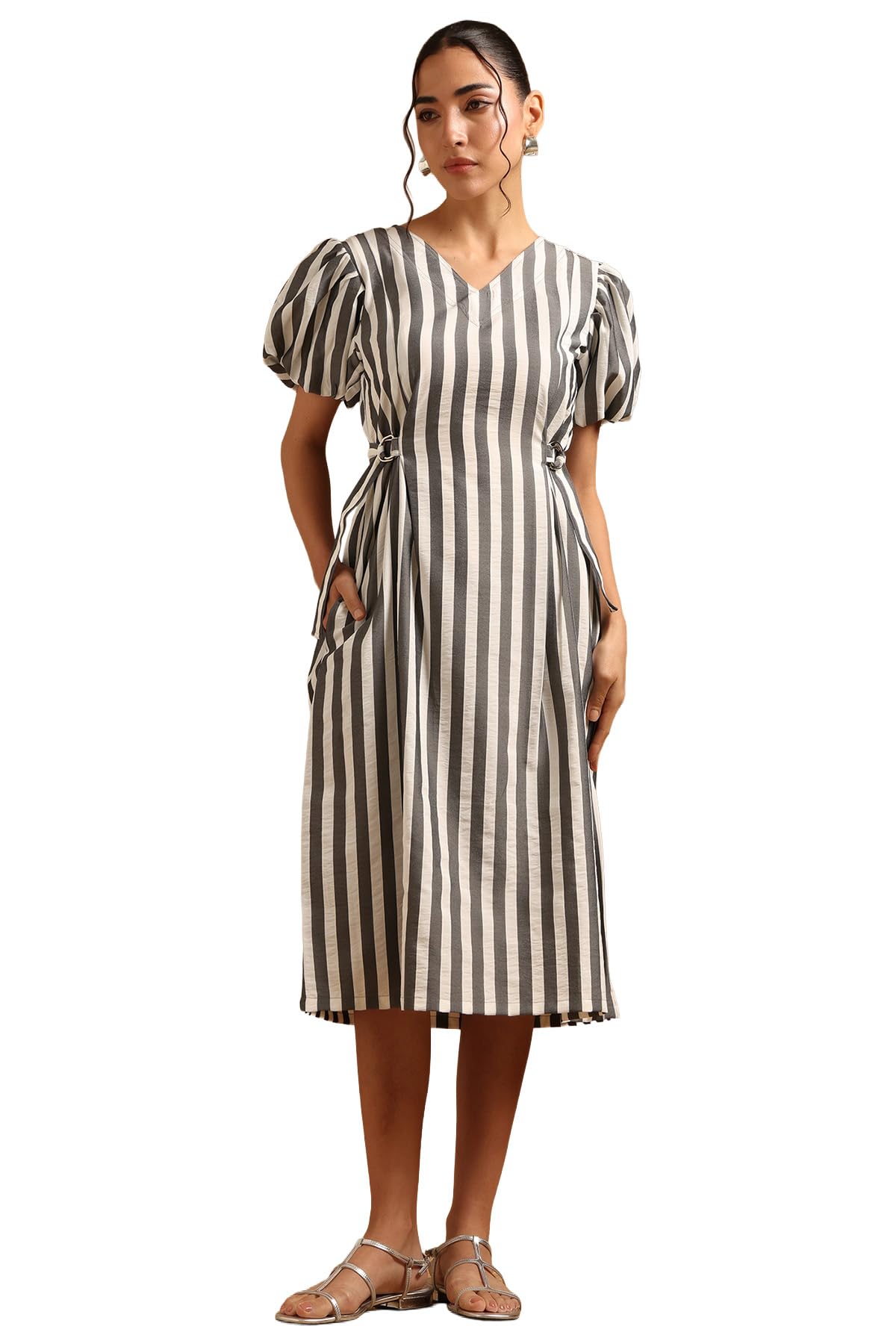 Womens Viscose Blend Striped A-Line Dress-image-31