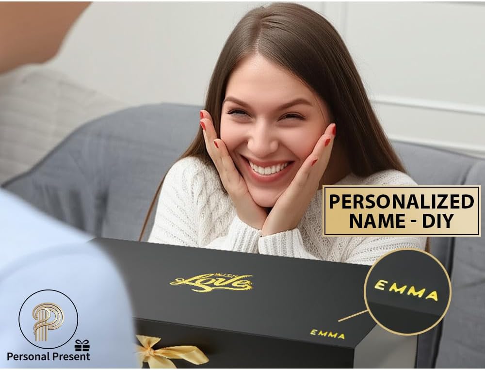 Extra Large Luxury Personalized Gift Box 18x12x8 Inches – Instant DIY Kit, Perfect for Mother's day, Weddings, Birthdays, Groomsmen, Bridesmaids, Mother's day- Magnetic Lid & Bow – 3D “With Love” Black Box, Card, Bag & Tissue Paper