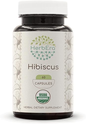 HerbEra Hibiscus USDA Organic 60 cápsulas Suplemento de hierbas naturales Cápsulas vegetarianas orgánicas certificadas e hibisco orgánico