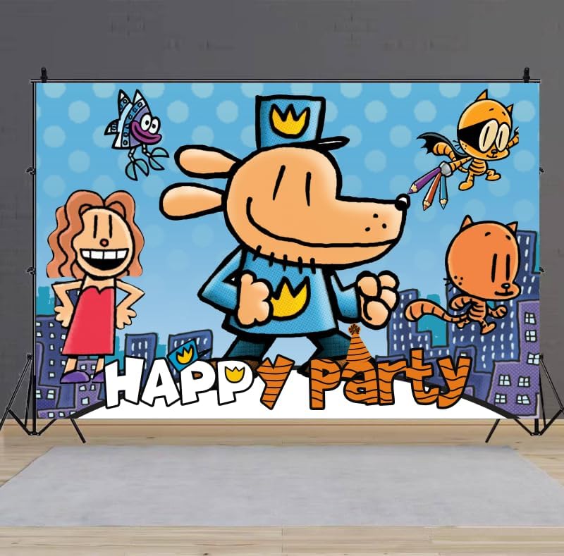 Dog Cartoon Man Birthday Party Decorations, 5x3ft Happy Birthday Backdrop Banner Theme for Dog Party Decorations Indoor Outdoor