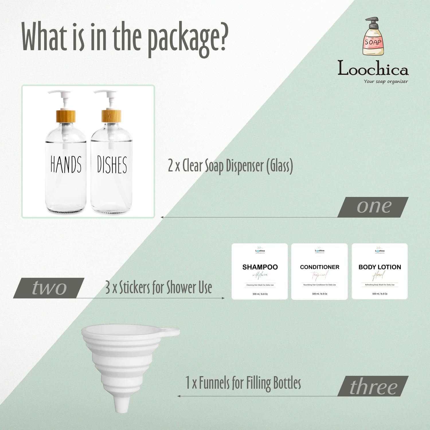 2 Pack Clear Glass Soap Dispenser with Plastic Pump, Transparent Dish and Hand Soap Dispenser Set, Refillable Reusable Apothecary Soap Pump Dispenser Bottles for Bathroom and Kitchen - Image 2