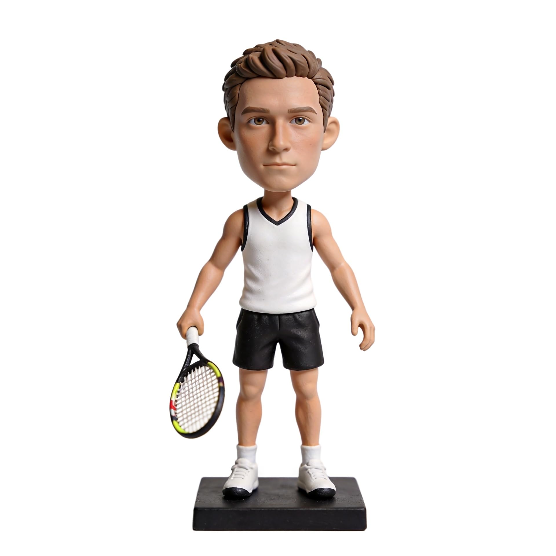 Figura 3D personalizada de jugador de tenis de la foto, estatua de cuerpo completo hecha a mano de arcilla polimérica con mini raqueta de tenis, regalo para fanáticos del tenis, decoración de